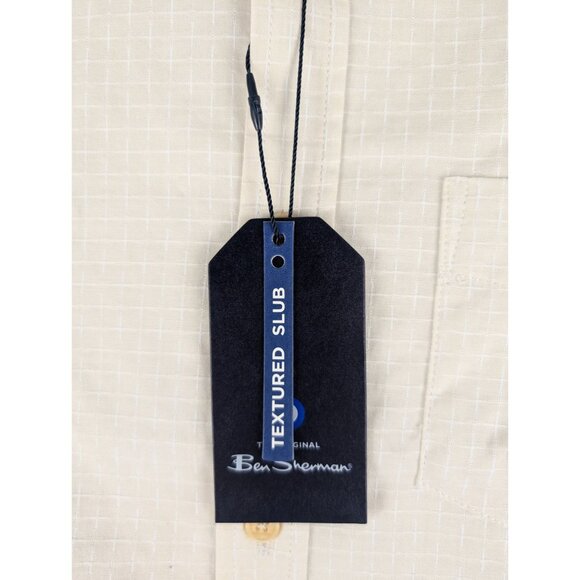 Ben Sherman Shirt Mens Small Short Sleeve Textured Slub in Stone 100% Cotton - Picture 3 of 10